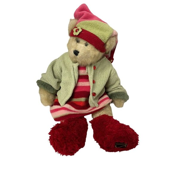 Bearington Collection Stuffed Teddy Bear 16" Striped Dress & Jacket With Red Boo - Picture 1 of 9